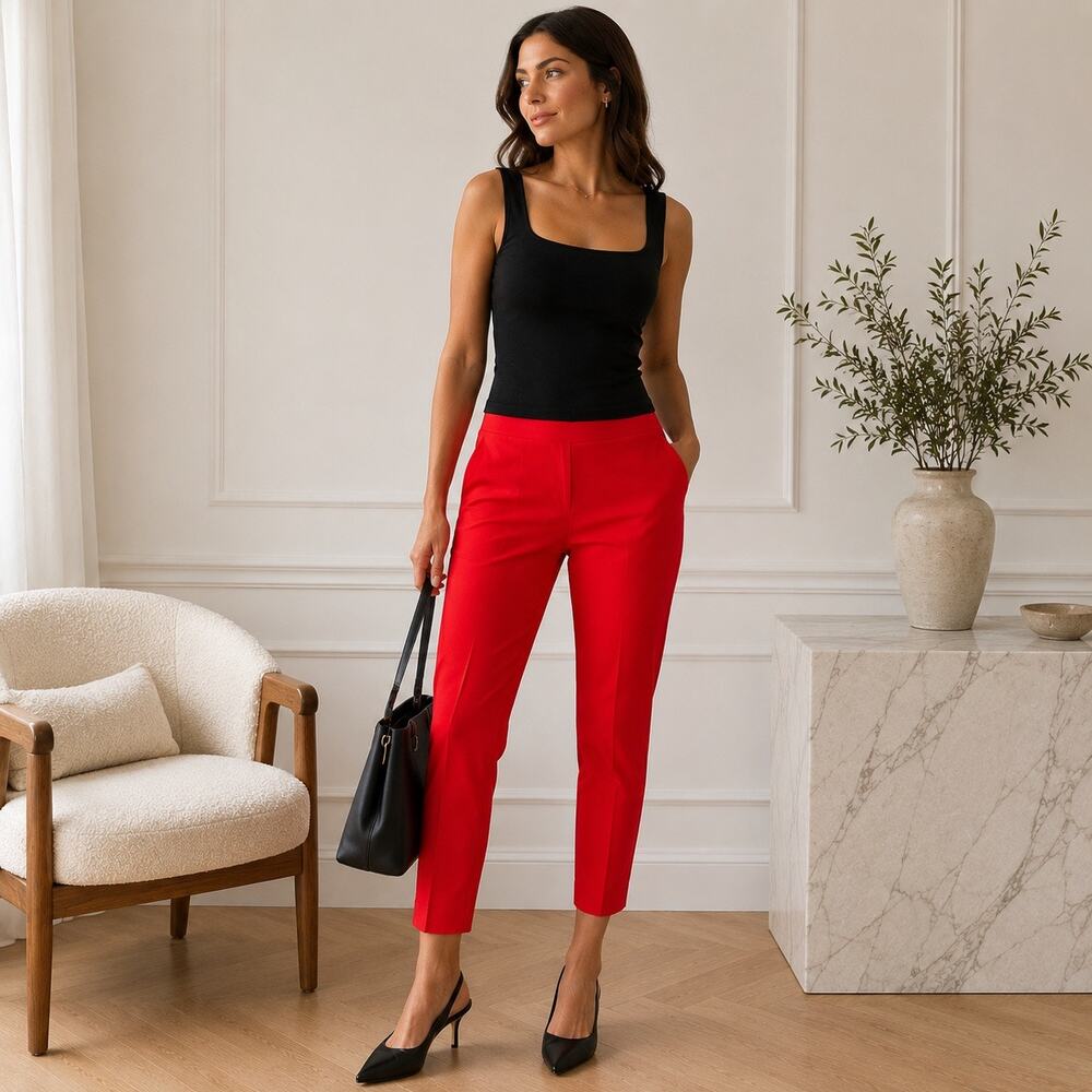Maison d’Amélie Paris Red Cropped Slim Ankle Pants Career Dopamine Trouser 6